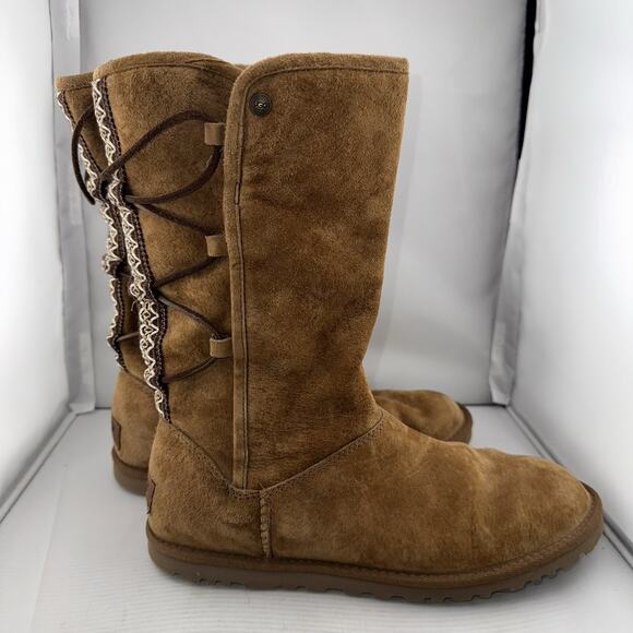 UGG Australia 1010820 Tasman Suede Boots Womens 8M Chestnut Pull On Back Lace - Picture 9 of 13